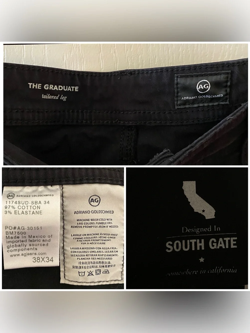 AG Men’s Graduate Tailored Leg Jeans/Pants in Black - 38x34